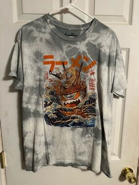 Threadless Gray Tie-Dye Tee with Orange Ramen Graphic
